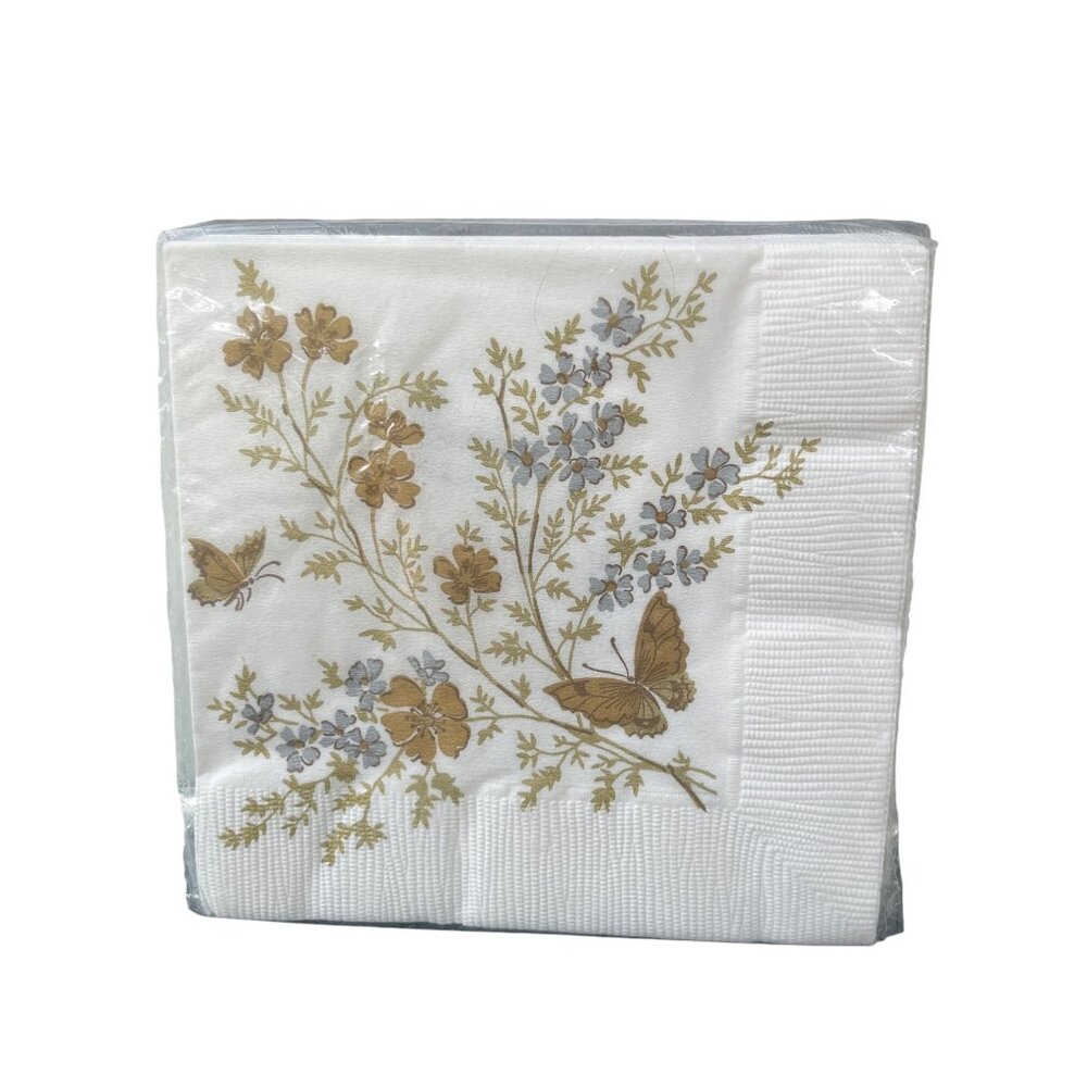 Vintage 15 Rust Craft Brownie Beverage Napkins Floral Butterfly Estate NEW NOS